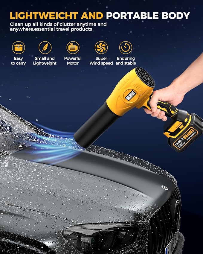Leaf Blower Cordless with Battery and Charger, 980,000 RPM, Extended Nozzle, Lightweight Handheld,Blower for Patio Cleaning,Leaves and Dust,Birthday Gifts for Men Dad Husband(Lemon Yellow)