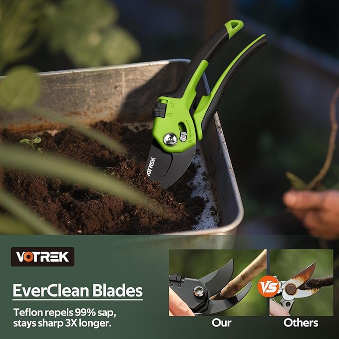 Pruning Shears for Gardening, [Patented Stepless Handle Opening] - Garden Clippers with Ultra-Sharp SK5 Steel for Weak Hand, Universal Fit for All Hand Sizes, Effortlessly Cuts 1-Inch Branches