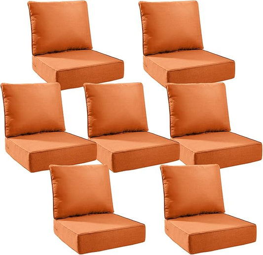 6" Thick Outdoor Cushions 24x24x6, 7-Set Deep Seat Patio Cushions with Removable Cover, Waterproof & Fade Resistant Replacement for Wicker Chair, Loveseat, Sofa - Orange