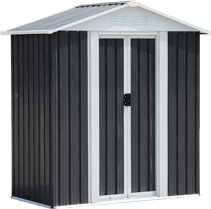 5x3 FT Outdoor Storage Shed,Tool Shed with Sloped Roof and Lockable Door, All Weather Resistant Metal Shed for Backyard Garden Patio Lawn,Grey