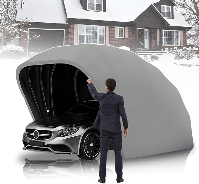 Stainless Steel Carport,Heavy Duty Carport, Semi-Automatic Durable Shelter, Foldable Retractable Car Awning, Mobile Folding Garage for Outdoor,Grey,L5.5m * W 2.5m * H 2.3m