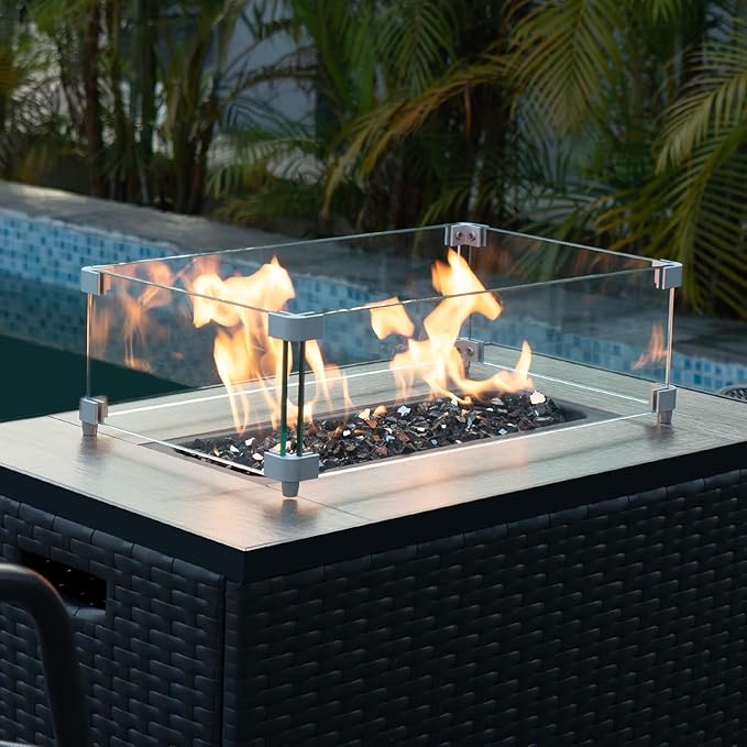 20 lbs Black Fire Glass for Propane Fire Pit, 1/2 Inch Fire Pit Glass Rocks for Gas Fireplace, Reflective Glass Rocks for Fire Pit Table