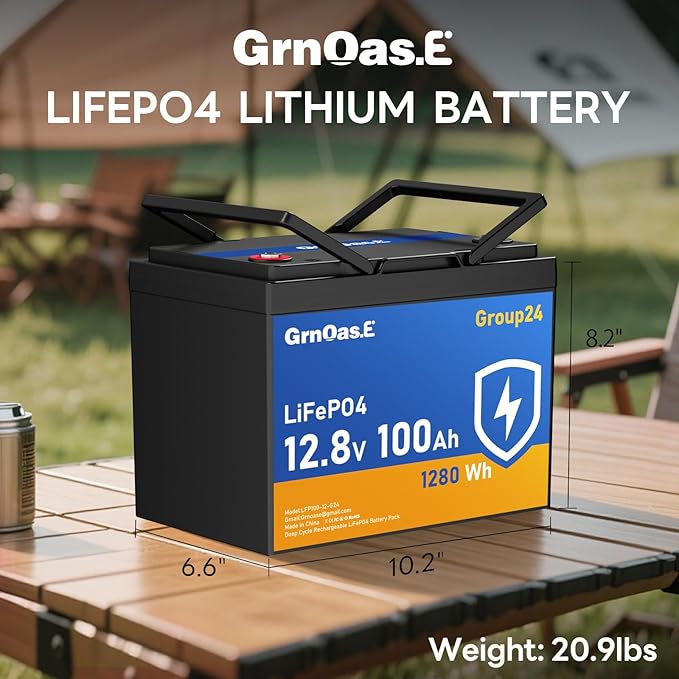 12V 100Ah LiFePO4 Lithium Battery, Group 24 Max Deep Cycle Battery with Low-Temp Cut Off Protection, Built-in 100A BMS, 1280Wh Rechargeable for Solar, Home Energy Storage, RVs, Marine Use (4 Pack)