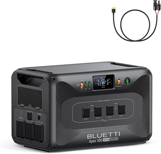 BLUETTI Solar Generator Apex 300 & PV Cable, 2764.8Wh LFP Battery Backup with 6 3840W AC Outlets (7680W Surge), Simultaneous 120V/240V Output & Black Start, Modular Power for Home, RV and Emergencies