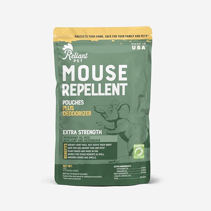 Mouse Repellent Pouches - Rodent Repellent Made in USA (12 Pouches) - Keep Rodents Out of Cars Engines - Mice Repellent Indoor and Outdoor - Mouse Deterrents That Work with Peppermint Oil