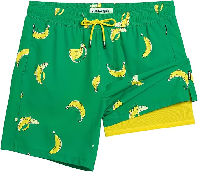 maamgic 2 in 1 Mens Swim Trunks 7 Inch Swim Shorts Swim Suits Board Shorts
