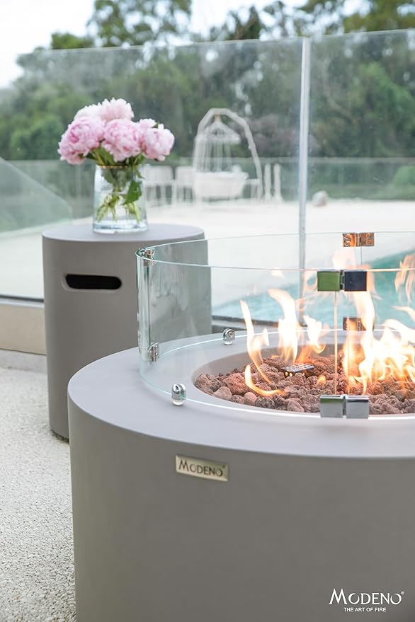 AMS Fireplace | Modeno | Tramore | Firepit Table | Cover and Lava Rocks Included | (Fuel: Natural Gas - Light Gray)