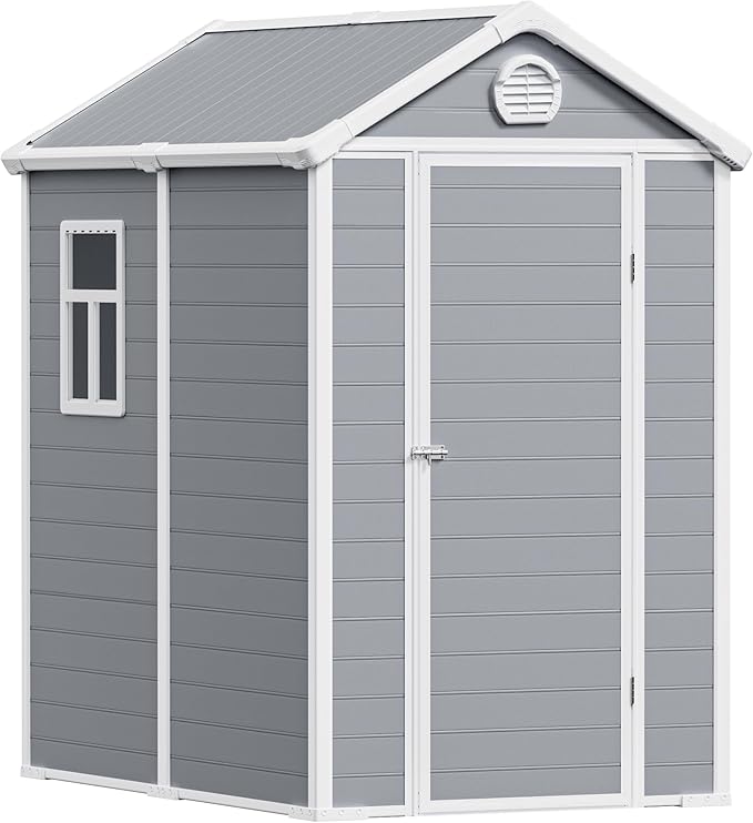 6x4.5 Resin Outdoor Storage Shed with Enhanced Roof Runoff & Floor, Secure Hidden Screws Design, Durable Build for Deck, Pool Supplies, and Versatile Storage, Aritic Light Grey
