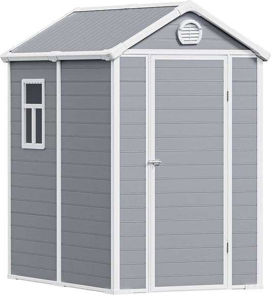 6x4.5 Resin Outdoor Storage Shed with Enhanced Roof Runoff & Floor, Secure Hidden Screws Design, Durable Build for Deck, Pool Supplies, and Versatile Storage, Aritic Light Grey