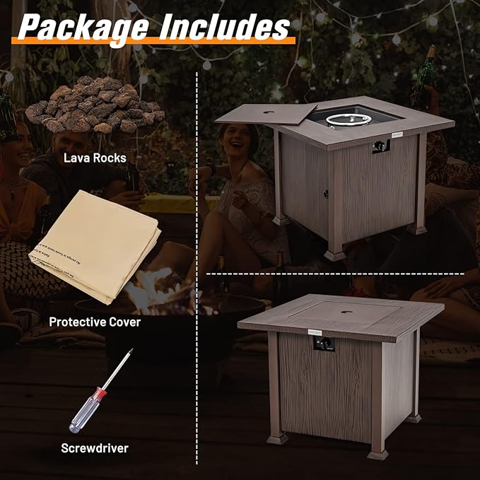 Tangkula 32 Inches Propane Fire Pit, Patiojoy 50,000 BTU Gas Fire Pit Table with Lid, Lava Rocks, Protective Cover, 2-in-1 Outdoor Fire Table with Adjustable Flame, Stainless Steel Burner (Brown)