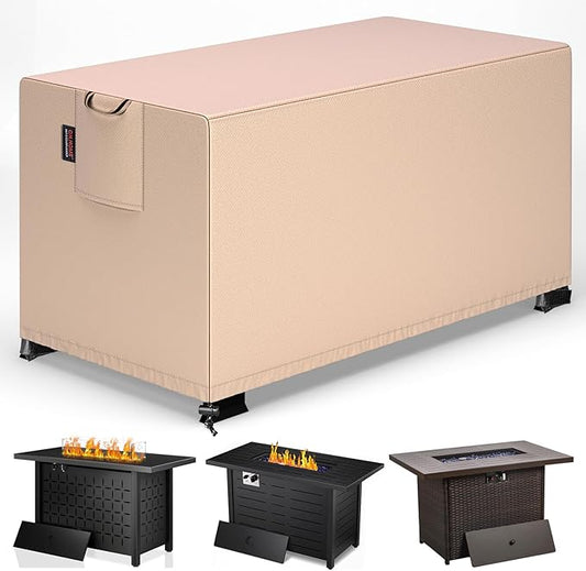 QH.HOME Fire Pit Cover Rectangle 44 x 34 Inch,Outdoor Waterproof Fire Pit Table Cover Strong Tear Resistant and Fading Resistant for Rectangular Patio Furniture Fireplaces - Wheat