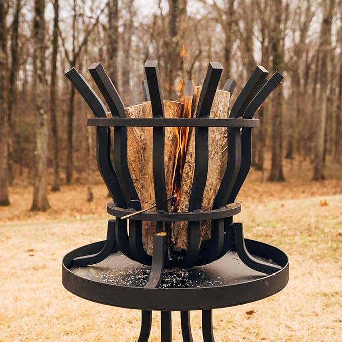 Ash & Ember High Efficiency Fire Pit Basket, Self-Feeding Grate for Larger Flames with Fewer Logs, Self-Tending Outdoor Fire Pit Grate, Thick Solid Steel Construction with Heat-Resistant Paint