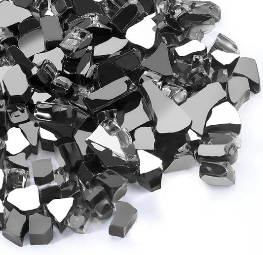 Fire Glass 20lbs, 1/2 Inch Black Reflective Firepit Glass for Propane Fire Pit Table, Fireplace Rocks, High Luster and Heat Resisitant