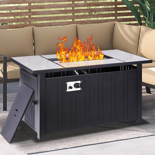 47" Propane Fire Pit Table with Real Ceramic Tabletop, 50000 BTU Gas Firepit Table with Lid & Lava Stones, Outdoor Fire Pit for Dining or Party, Firepit for Outside, Patio