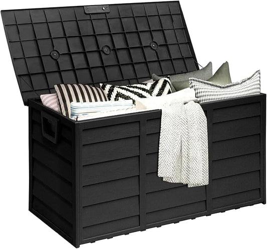 75 Gallon Outdoor Deck Storage Box, Patio Resin Deck Storage Container, Store Cushion and Sundry Things (Black)
