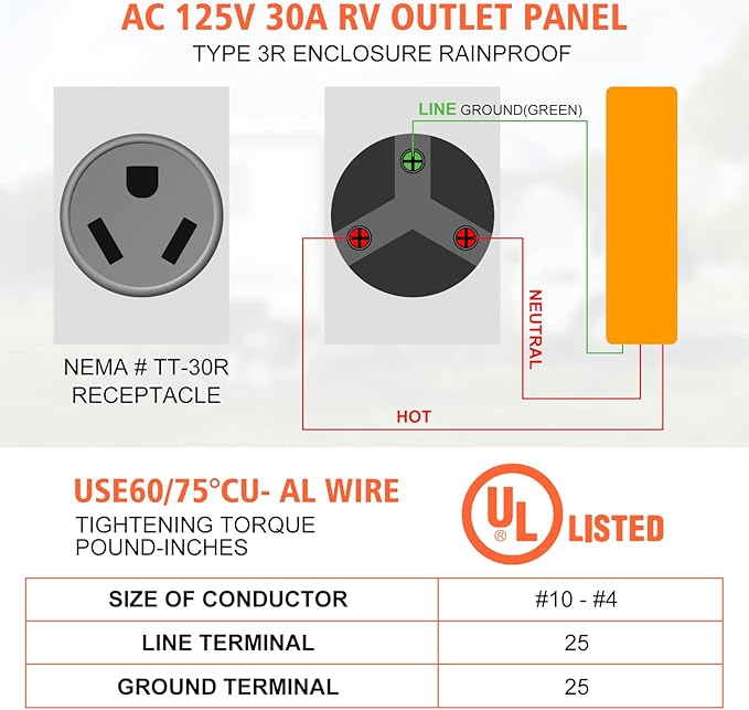 WELLUCK 30 Amp RV Power Outlet Box, 125 Volt NEMA TT-30R RV Receptacle, Enclosed Lockable Outdoor Electrical Panel Weatherproof Plug for Temporary Hookup RV Camper Travel Trailer Car Generator