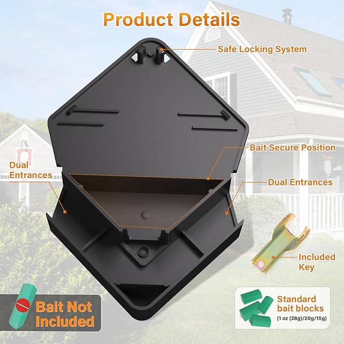 Mouse Station with Keys Black 24 Pack, Key Required Mouse Stations, Mice Stations, Keeps Children and Pets Safe Indoor & Outdoor
