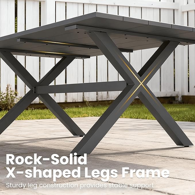 Aeeiua 80" x 38" Outdoor Dining Table, Rectangle Patio Table with Slatted Tabletop for Backyard, Garden, Deck, Poolside