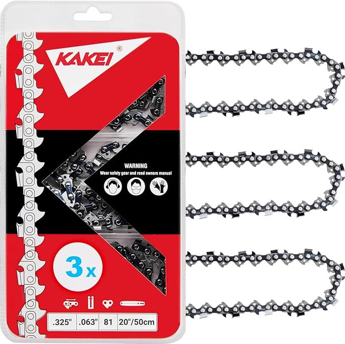 KAKEI Chainsaw Chain 20 Inch .325" Pitch .063" Gauge 81 Drive Links- 26RS 81 Fits Stihl (PRE 2023 .063" Gauge) MS291, MS271 Farm Boss, MS261-36390050081, V81 (3 Chains) - Full Chisel