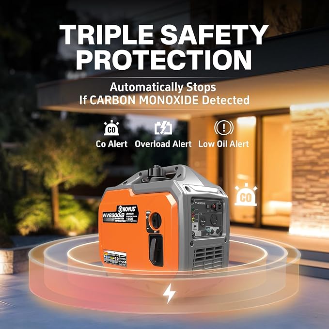 NOVUS 2300-Watt Portable Inverter Generator, Gas Powered, RV Ready, Quiet Small Gas Generators for Home Backup, Outdoor Camping, Parallel Capable, with CO Sensor, EPA Compliant