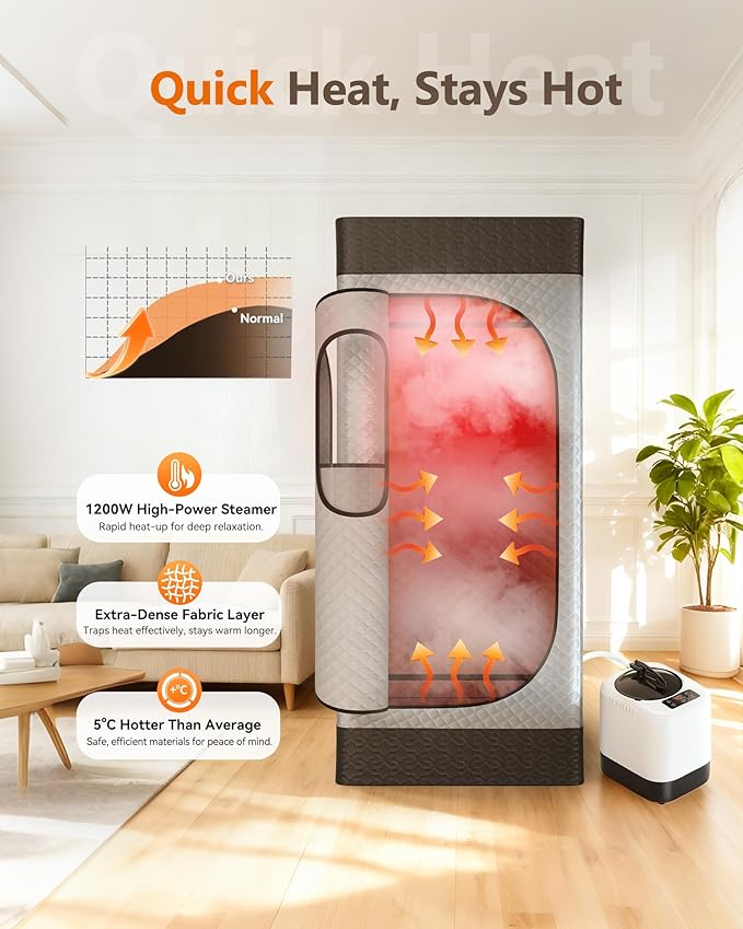 Portable Infrared Sauna Box for Home with 3L 1200W Steamer, Big Folding Chair, 99 Mins Timer, 9 Levels, Steam Sauna Tent with 660nm + 850nm Red Light Therapy, for Home Spa Detoxification