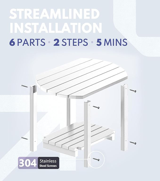 PASAMIC 2-Tier Adirondack Oval Outdoor Side Table, HDPE Small Outdoor Table, Patio End Table for Patio, Backyard, Weather-Resistant (White)