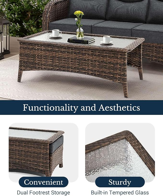 HILLGA Luxury Patio Furniture Set with 6-Inch Thick Cushions, High Back Outdoor Swivel Rocker Chairs Patio Couches, 6-Piece All Weather Conversation Set for Porch Deck Pool Yard, Dark Grey (V3)
