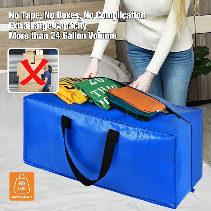 Moving Bags, Large Heavy Duty Moving Boxes for Space Saving Moving Storage, Moving Supplies, Totes for Storage with Backpack Handles Zipper（5 Pack）