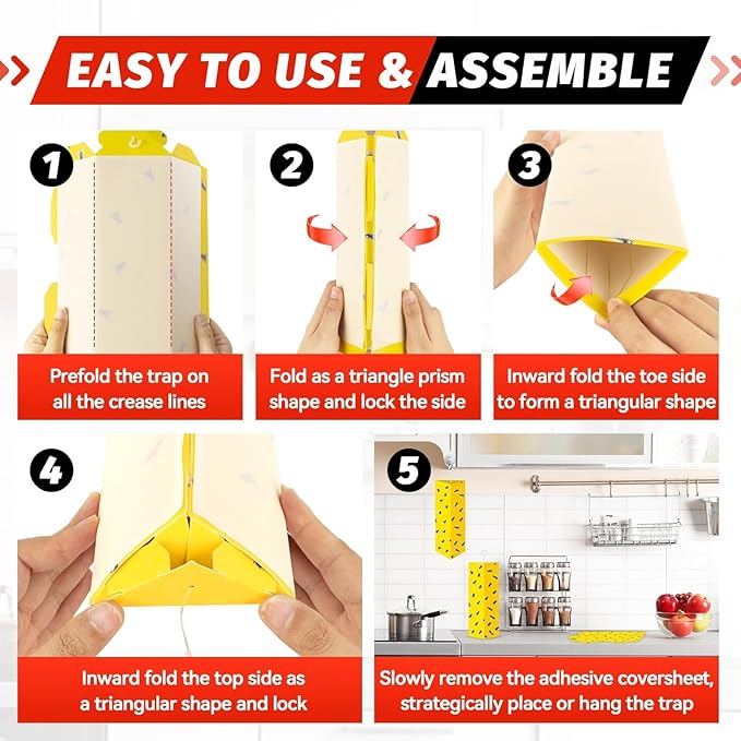 LULUCATCH Fly Glue Trap, 6 Pack Adhesive Fly Traps, Gnat Traps Sticky Bug Catcher, Non-Toxic Odorless Yellow Sticky Trap Indoor for Flies, Moths, Mosquitoes, Flea, for Garage, Barn, Greenhouse & Room
