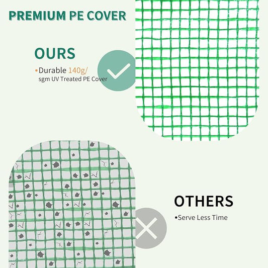 EAGLE PEAK Replacement Cover for 10x5 Portable Lean-to Greenhouse, 2 Roll-Up Zipper Entry Doors and 1 Large Roll-Up Side Window (Frame Not Included), Green