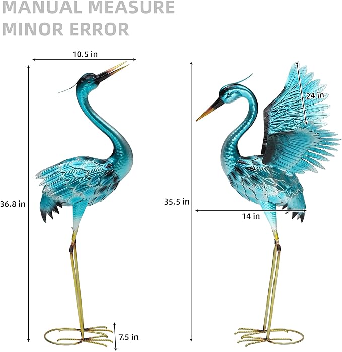 Ultym 36.75in Metal Heron Garden Statue Handmade Oversize Crane Sculptures with Stable Ground Stakes, Backyard Decoration, Metal Garden Art