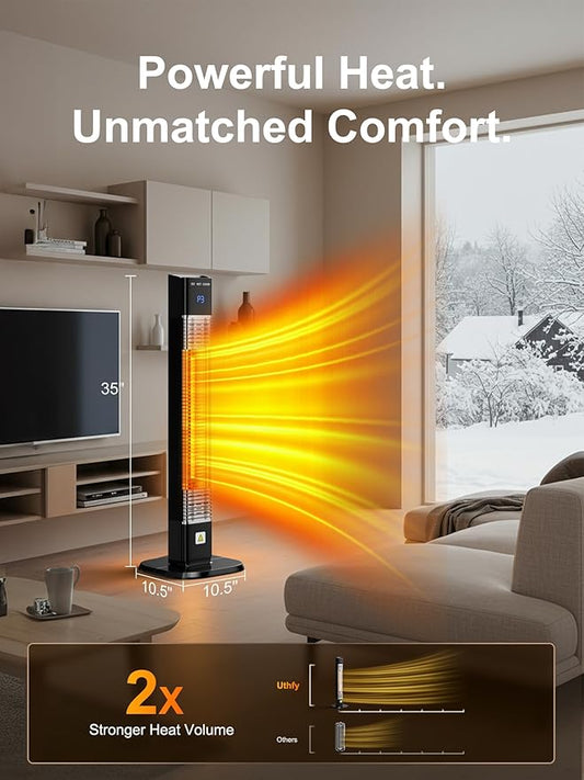 Uthfy Electric Outdoor Patio Heater,1500W Infrared Heater with 24H Timer, Remote, Waterproof, Quiet Portable Space Heater for Large Room, 35” Tower Heater for Indoor Garage, Balcony, Backyard, Shop