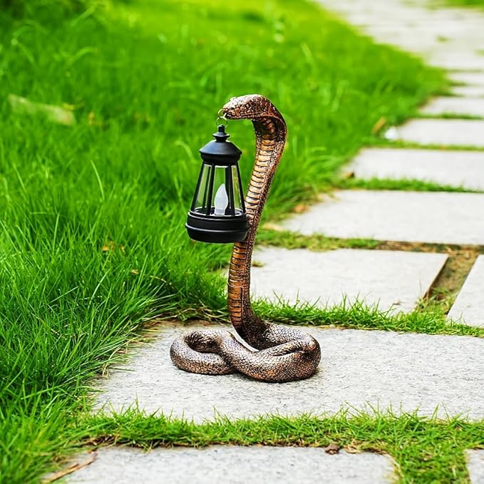 QZJDDZSW Solar Garden Outdoor Statues Snake with Solar Lights Outdoor Chrismtas Decorations - Lawn Decor Snake Statue for Patio, Balcony, Yard Ornament - Unique Housewarming Gifts（11.22" Brass Color