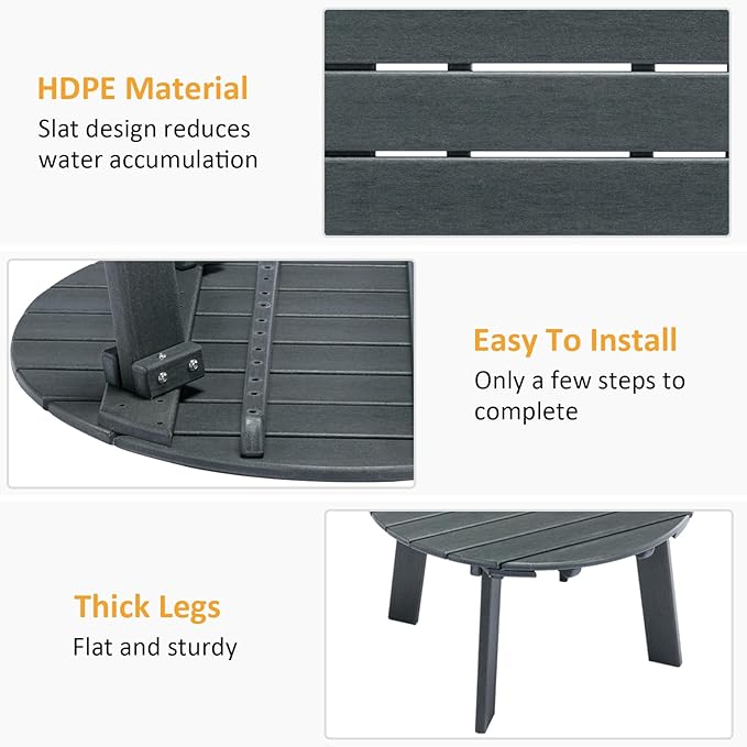 MINPINSER Outdoor Round Coffee Table, Adirondack Patio Coffee Table, Outdoor Large Side Table for Balcony Lawn (Grey)