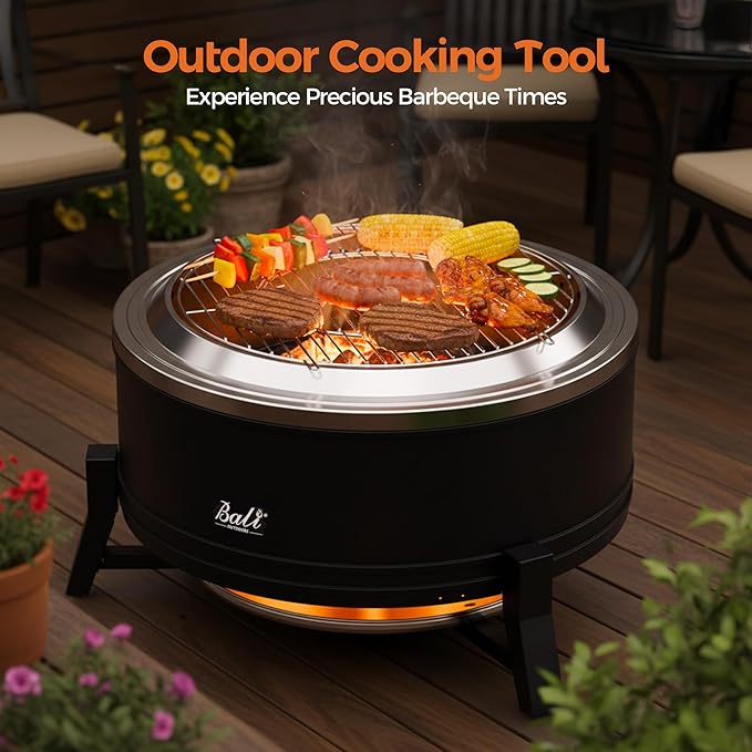 BALI OUTDOORS 27 inch Smokeless Firepit Outdoor, Outdoor Fire Pit Patio with Ash Pan, Portable Fire Pit Wood Burning