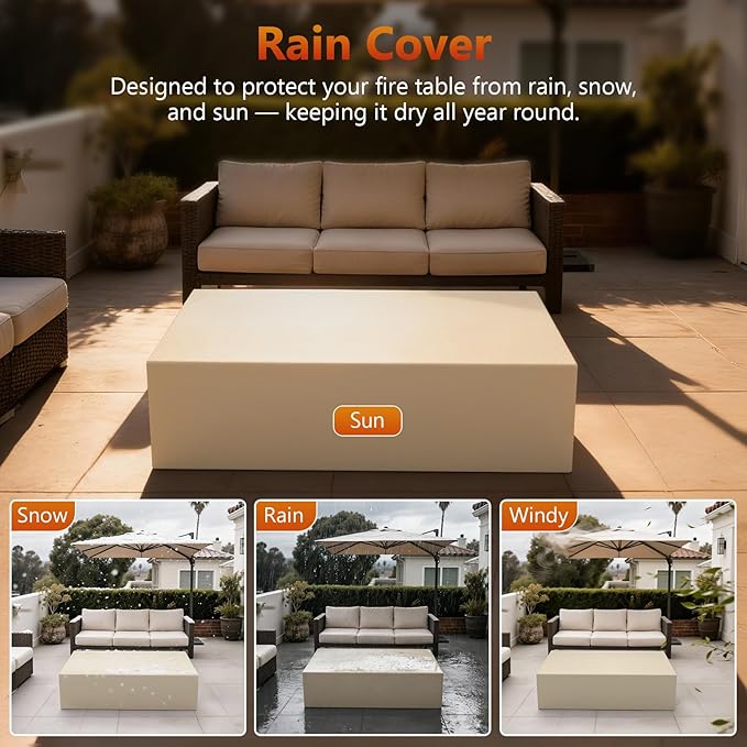 Outdoor Fire Pit Table Propane Gas Fire pits &Outdoor Fireplaces 42″ Rectangular Firepit Table, 50,000 BTU Fire Table for Patio Set (Light Gray)