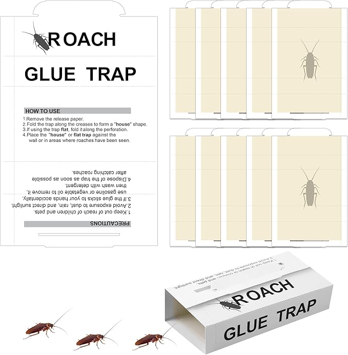 Qualirey 10 Pack Roach Traps Sticky Indoor, Crawling Insect Glue Trap for Spider, Cricket, Ant & Cockroach, Pest Control Sticky Traps for House & Garage - 8.3 x 5.3 Inch