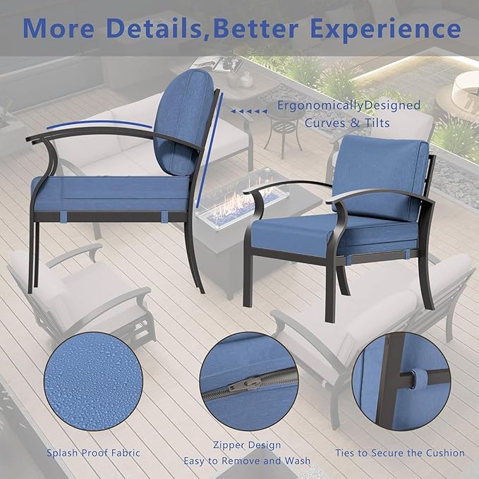 Aluminum Patio Furniture Set with Fire Pit Table, 9 Seats Outdoor Patio Conversation Set with Swivel Chair Modern Metal Patio Sectional Sofa with Upgrade Cushions for Patio, Backyard (Navy)