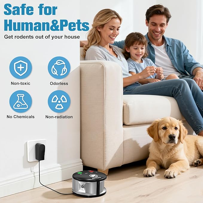 Ultrasonic Mouse Repellent Indoor, Electronic Rodent Repeller Plug-in, 360° Ultrasonic Electric Impulse Pest Control Device for Mice Rat Squirrel Roach Spider Ant Bug Bat,Family & Pet Safe