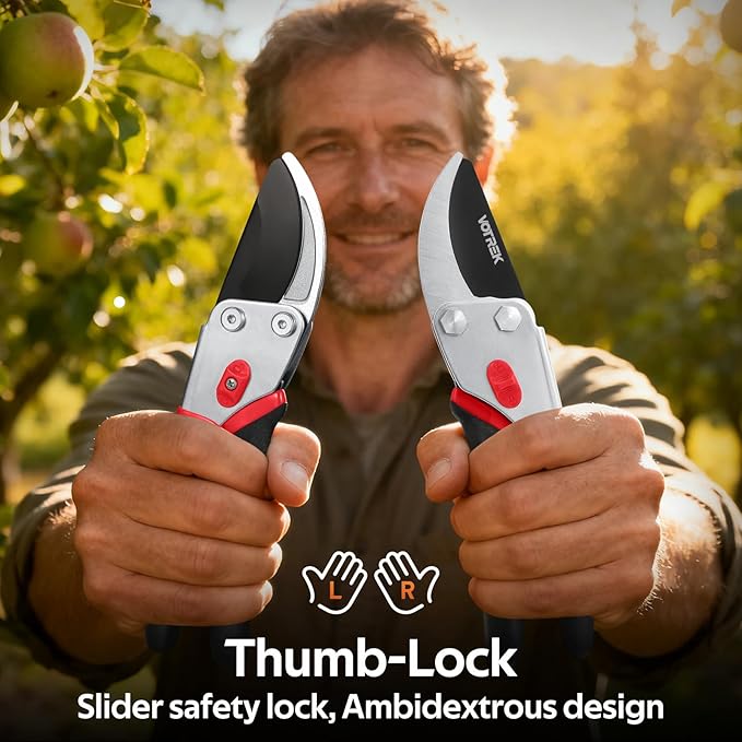 Bypass Pruning Shears for Gardening, 8.5" Professional Hand Pruners, Garden Clippers Heavy Duty Pruning Scissors for Trimming Plant Flower Branch, 【SK5 Steel Blade】【Ergonomic】【Built-in Spring】