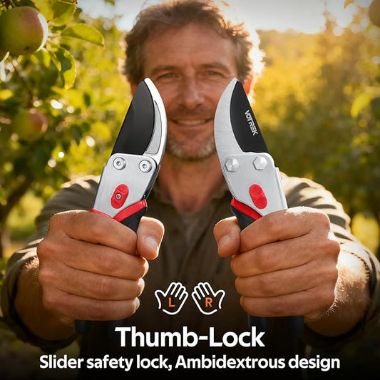Bypass Pruning Shears for Gardening, 8.5" Professional Hand Pruners, Garden Clippers Heavy Duty Pruning Scissors for Trimming Plant Flower Branch, 【SK5 Steel Blade】【Ergonomic】【Built-in Spring】