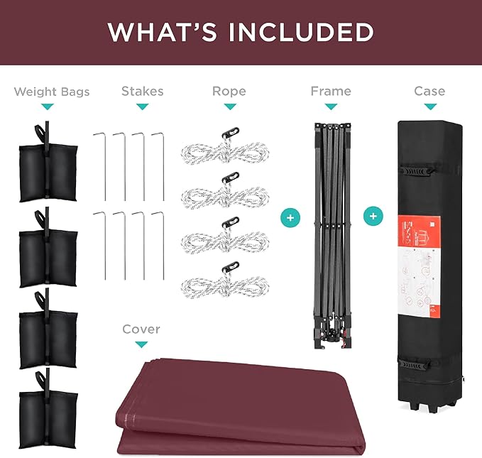 Best Choice Products 8x8ft 1-Person Setup Pop Up Canopy Tent Instant Portable Shelter w/ 1-Button Push, Case, 4 Weight Bags - Burgundy