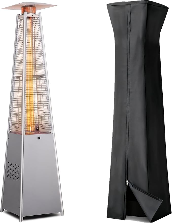 GLANC 48,000 BTU Pyramid Patio Heater with Cover & Wheels, Patio Heaters for Outdoor Use, 87" Quartz Glass Tube Outdoor Propane Heater for Deck Lawn Commercial, Triple Safety Protection