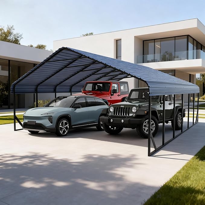 20x30 FT Carport Canopy Heavy Duty RV Metal Carports Kits for Garage,Aluminum Car Ports with Steel Shelter Frame Cover for 3 Car or Boats