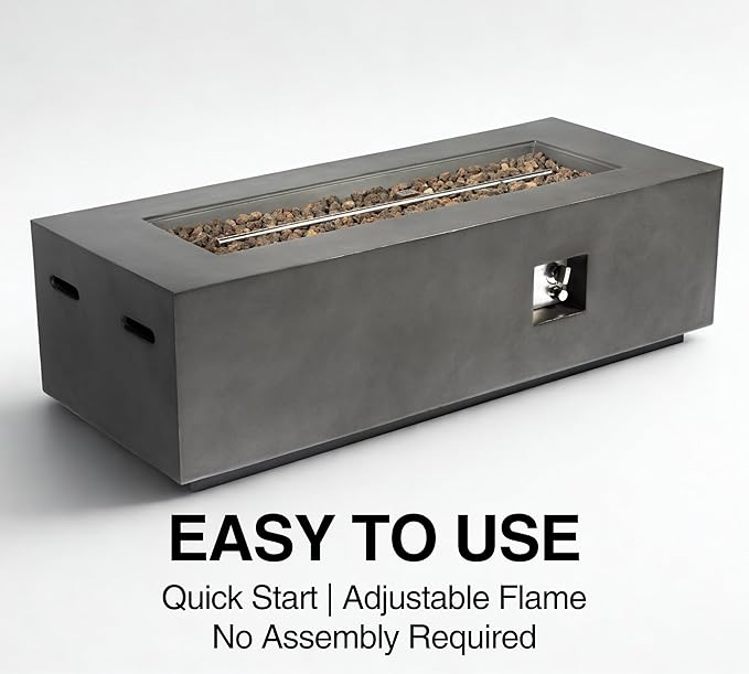 60-Inch Rectangular Propane Fire Pit Table, 60,000 BTU Concrete Outdoor Gas Fire Pit Table with Waterproof Cover, Tank Seat, Free Lava Rocks, for Outside Patio Backyard, Dark Grey