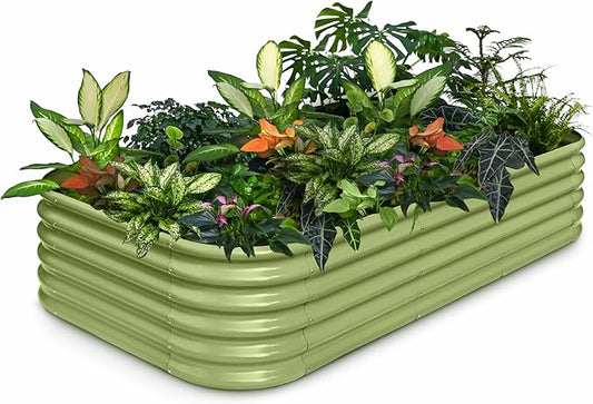 8x4x1.5 ft Galvanized Raised Garden Bed, 18" Tall Metal Planter Box Outdoor for Herb Fruit Vegetable, Modular Raised Flower Bed for Outside Space Backyard, Patio, Home Gardening - Moss Green