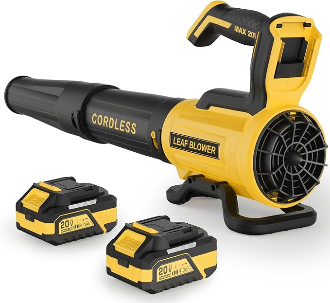 Leaf Blower Cordless with 2× 4.0Ah Batteries and Charger, 560CFM & 180MPH Lightweight Leaf Blower, 2 Speed Electronic Control, 20V Electric Blower for Driveway, Lawn & Yard Care