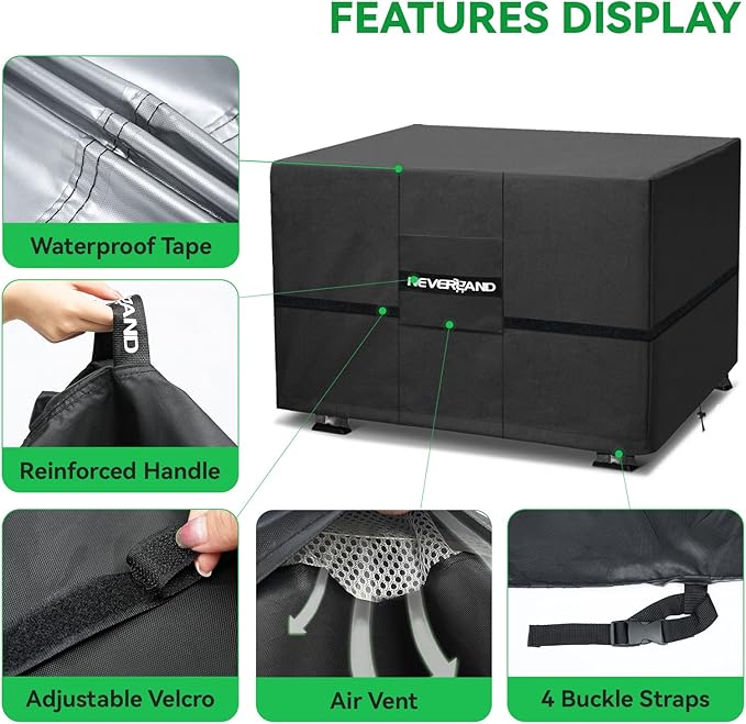 NEVERLAND Fire Pit Cover Square 32 Inch - Heavy Duty 600D Oxford Fabric, 100% Waterproof Outdoor Gas Fire Pit Table Cover for 28-32 Inch, 32"L x 32"W x 24"H with Buckle Straps & Air Vent, Black