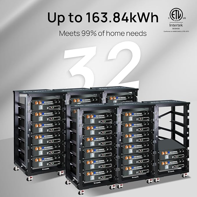 ECO-WORTHY 48V 600Ah Server Rack Battery LiFePO4 w/Bluetooth | 6 Pack 30.72kWh Solar Battery Kit for Home Backup | UL1973 & UL9540A & CEC Listed (Get Free Rack with 600A Busbar)