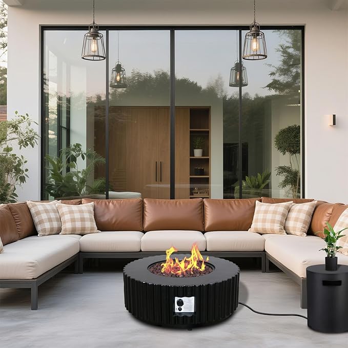 Afterglow Firepits All Terrafab External Gas Tank for Outdoor Use Round 50000Btu, Black